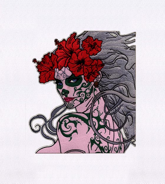 Flower and Tattoo Adorned Woman Embroidery Design