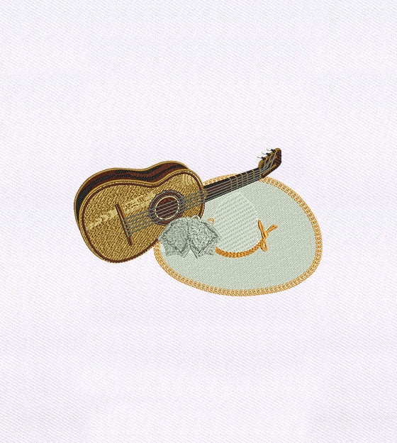 Guitarron and Mariachi Hat Embroidery Design