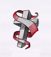 Red Ribbon Swirling Cross Embroidery Design
