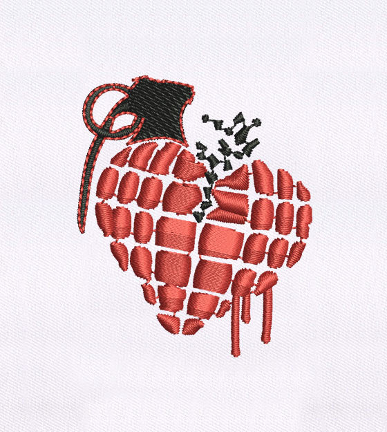 Heart Shaped Red Grenade Cap Embroidery Design