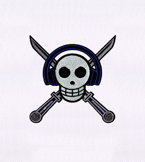 Headphones Wearing Skull and Swords Embroidery Design