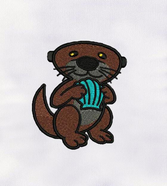 Cute Otter with Seashell Embroidery Design