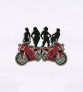 Shadow Women and Red Flaming Bikes Embroidery Design