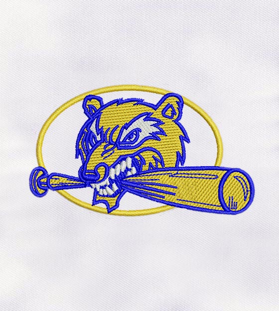 Aggressive Animal with Baseball Embroidery Design