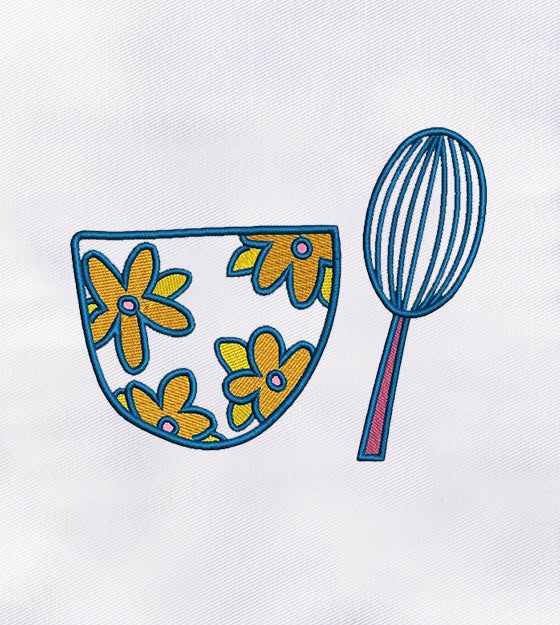 Beautiful Flower Bowl with Egg Mixer Embroidery Design