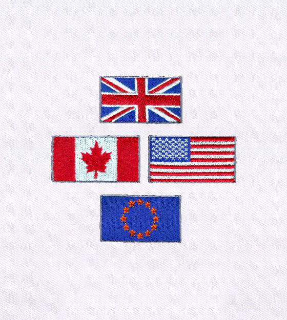 EU, US, UK and Canada Flag Embroidery Design