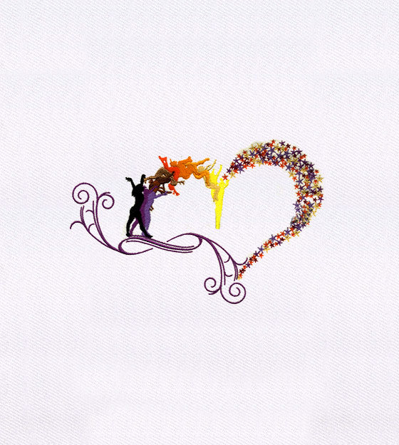 Artistic Starry and Gymnast Heart Embroidery Design