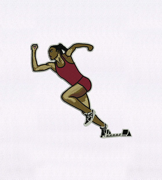 Spiritedly Sprinting Female Athlete Embroidery Design