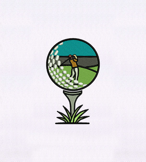 Artistically Scenic Golf Ball Embroidery Design