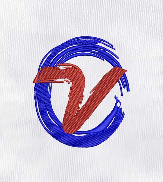 Fancy V Alphabet Logo Embroidery Design