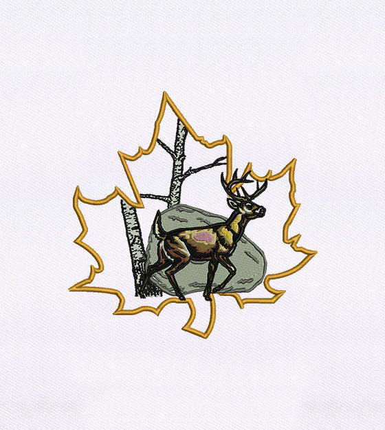 Deer on Maple Leaf Embroidery Design