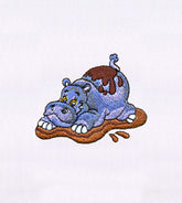 Happily Playing in the Mud Hippo Embroidery Design