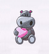 Lovable Heart Carrying Hippo Embroidery Design