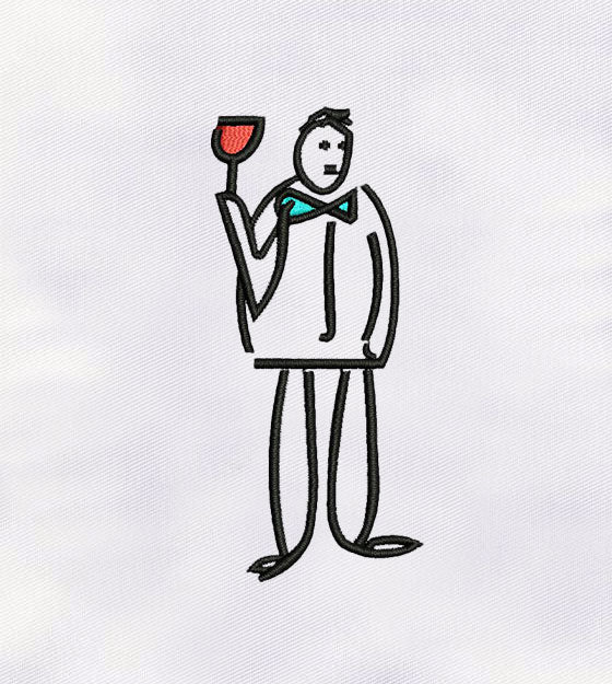 Waiter Drawing Art Machine Embroidery Design