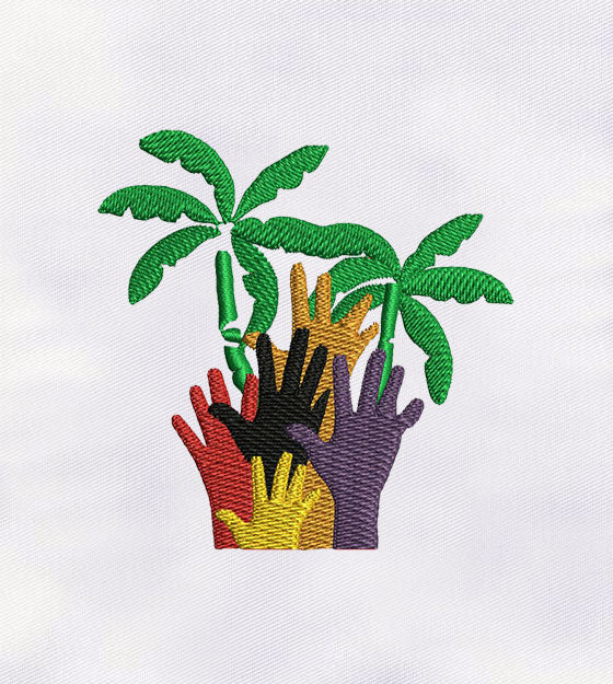 Colorful Hands with Palm Tree Embroidery Design