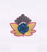 Crown Encrusted Blue Flower Embroidery Design