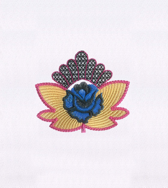 Crown Encrusted Blue Flower Embroidery Design