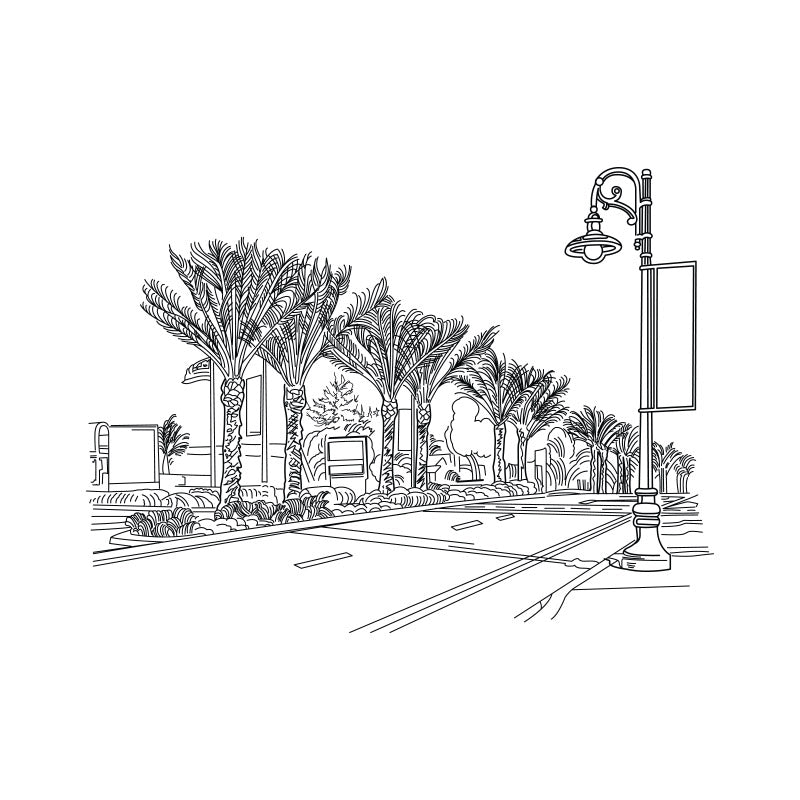 Free Beautiful Street Vector Line Art Design