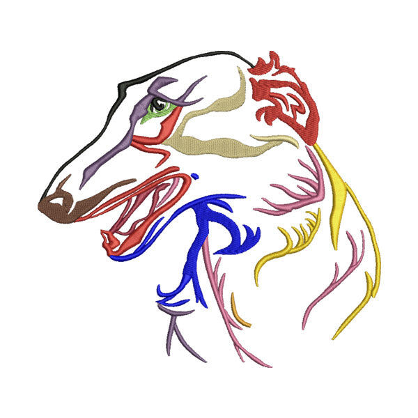 Colorful Borzoi Head Embroidery Design