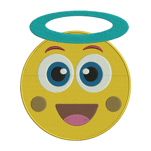 Grinning Face with Halo and Big Eyes Emoji Embroidery Design
