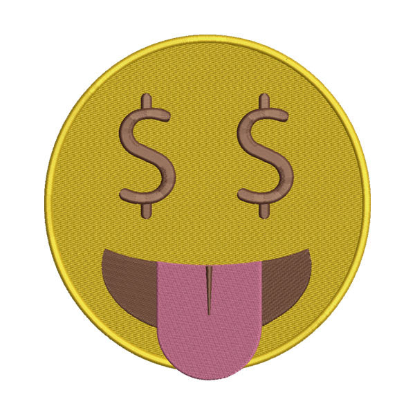 Smiling Dollar Face with Tongue Emoji Embroidery Design