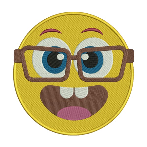 Grinning Nerd Face Emoticon Emoji Embroidery Design