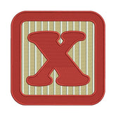 “X” Letter Embroidery Design – Alphabet Patch with Red Frame & Stripes