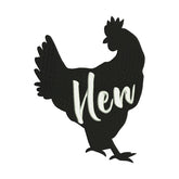 Exotic Hen Caption Chicken Silhouette Embroidery Design