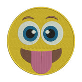 Enchanting Smiling Face with Long Tongue Emoji Embroidery Design