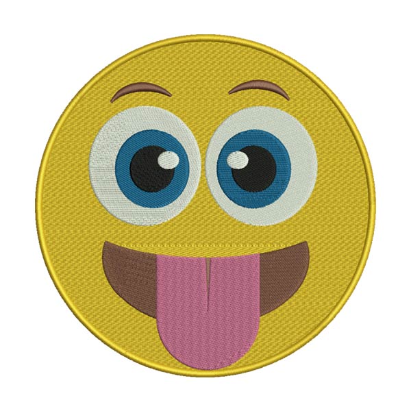 Enchanting Smiling Face with Long Tongue Emoji Embroidery Design