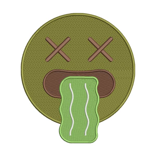 Green Cross Eyes Vomiting Emoji Embroidery Design