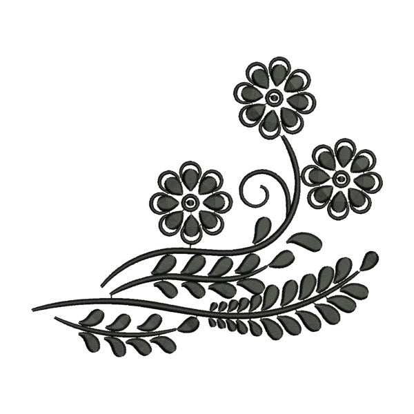 Exotic Flowers with Leaves Embroidery Design
