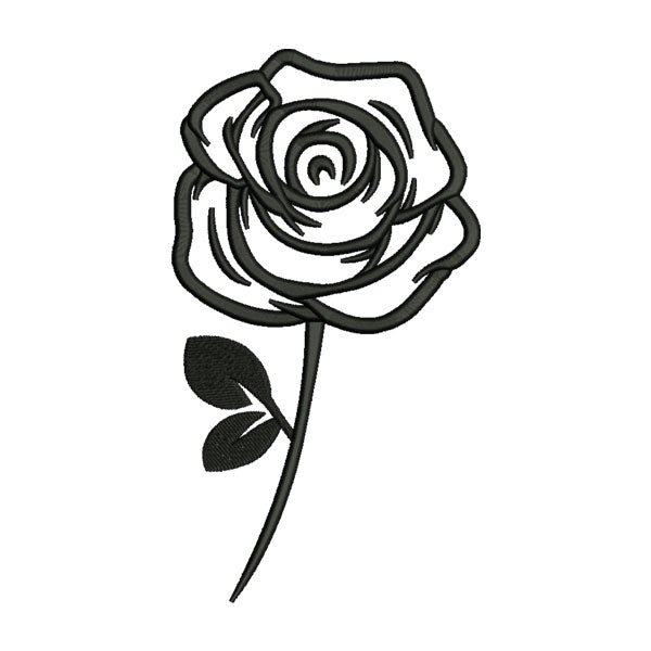 Rose Flower with Stem Embroidery Design