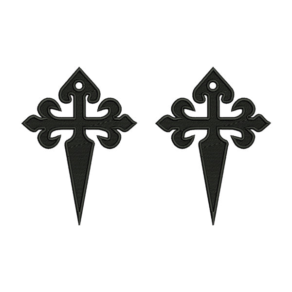 Black Cross Floral Earrings Embroidery Design
