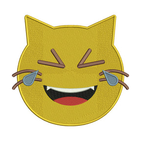 Cat Face Tears of Joy Emoji Embroidery Design