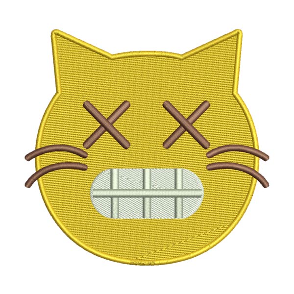 Cross-Eyes Grimacing Cat Emoji Embroidery Design