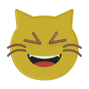 Squinting Eyes Laughing Cat Face Emoji Embroidery Design