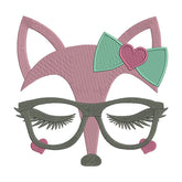 Cute Fox with Glasses Embroidery Design