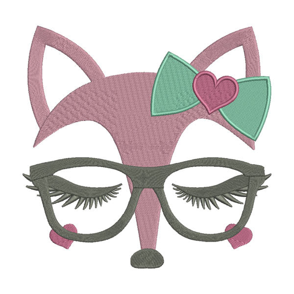 Cute Fox with Glasses Embroidery Design