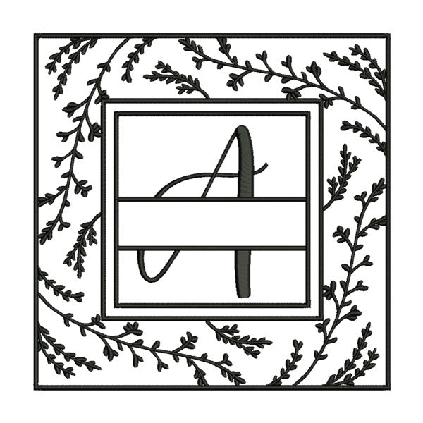 Floral Square Frame Alphabet a Monogram Embroidery Design