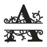 Floral Split Monogram Letter a Embroidery Design