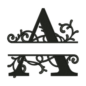Floral Split Monogram Letter a Embroidery Design