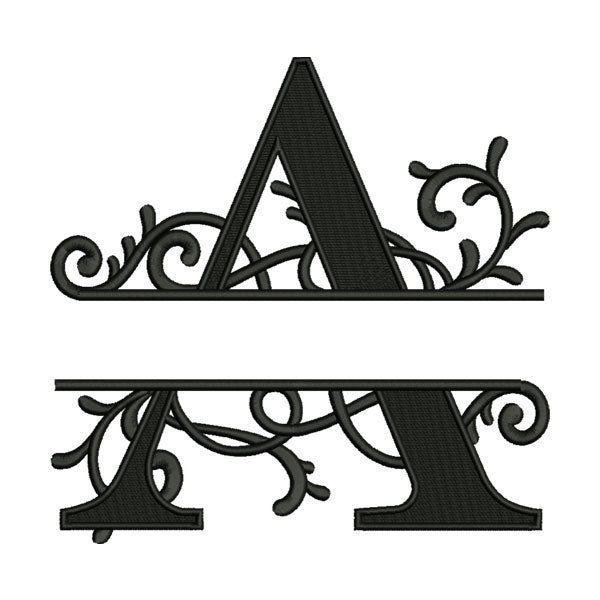 Floral Split Monogram Letter a Embroidery Design