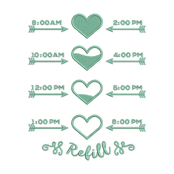 Heart Water Tracker Embroidery Design