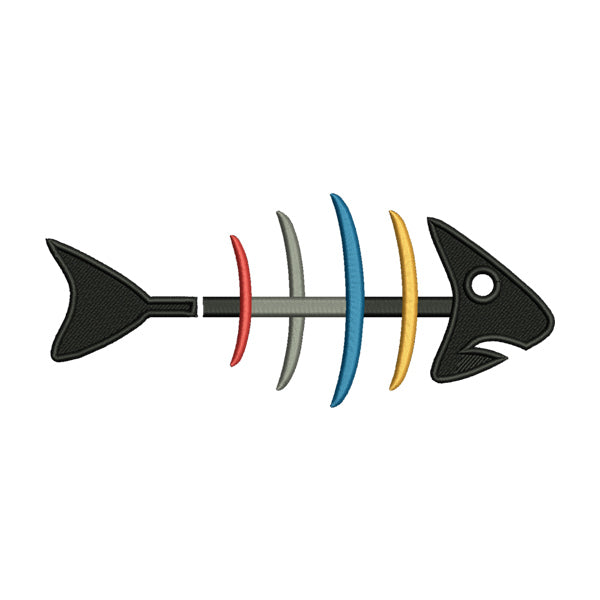 Multicolor Fish Skeleton Embroidery Design