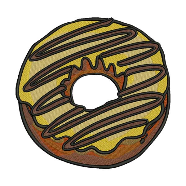 Donut Embroidery Design – Chocolate Drizzle Dessert Machine Embroidery File