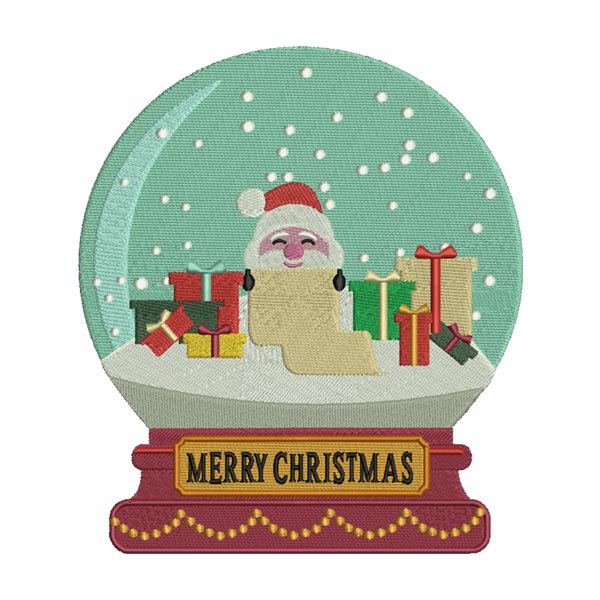 Santa & Presents Snow Globe Embroidery Design