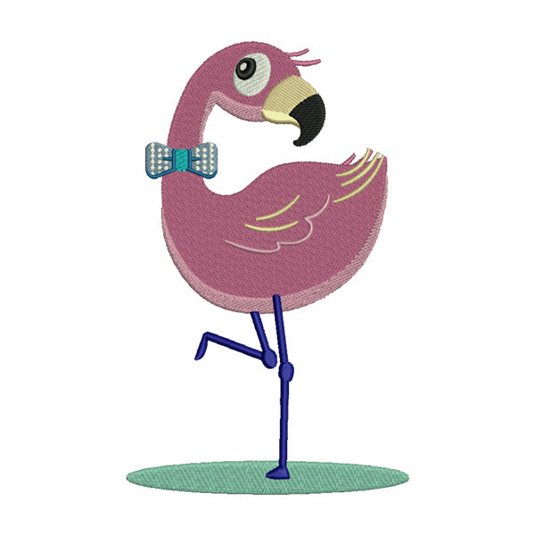 Shy Bowtie Flamingo Embroidery Design