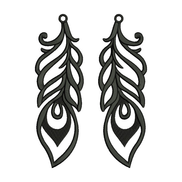 Feather Earrings Embroidery Design – Elegant