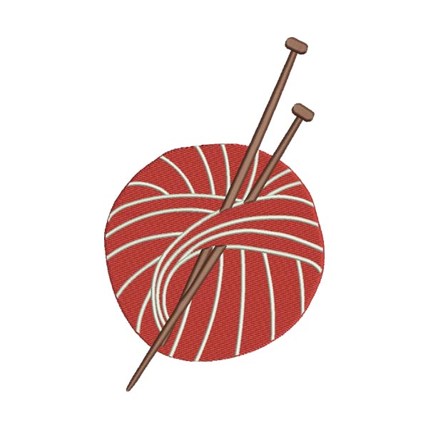Red Yarn Ball with Knitting Needles Embroidery Design